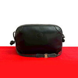 GUCCI GG logo leather Shoulder Bag sacoche Navy Blue